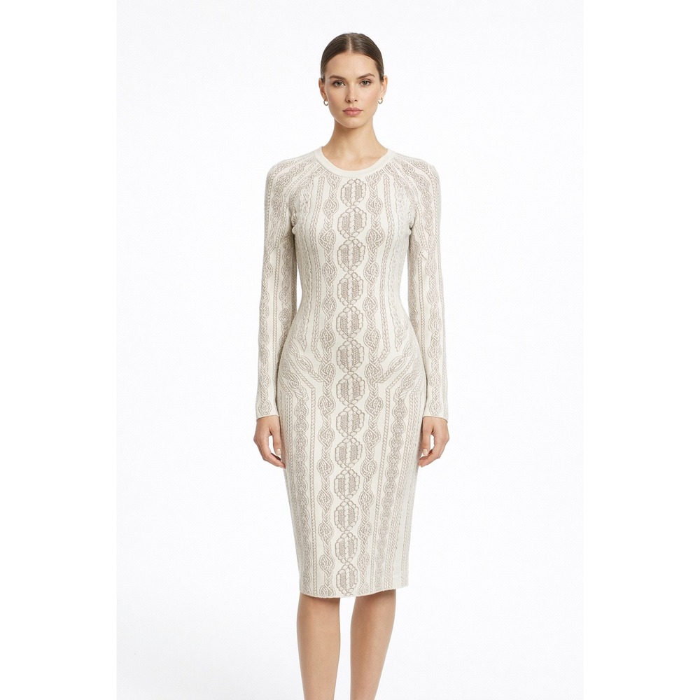 BCBGMaxaAzria Bodycon Size Small Knit Sweater Dress Cream Cable Knit Sheath‎